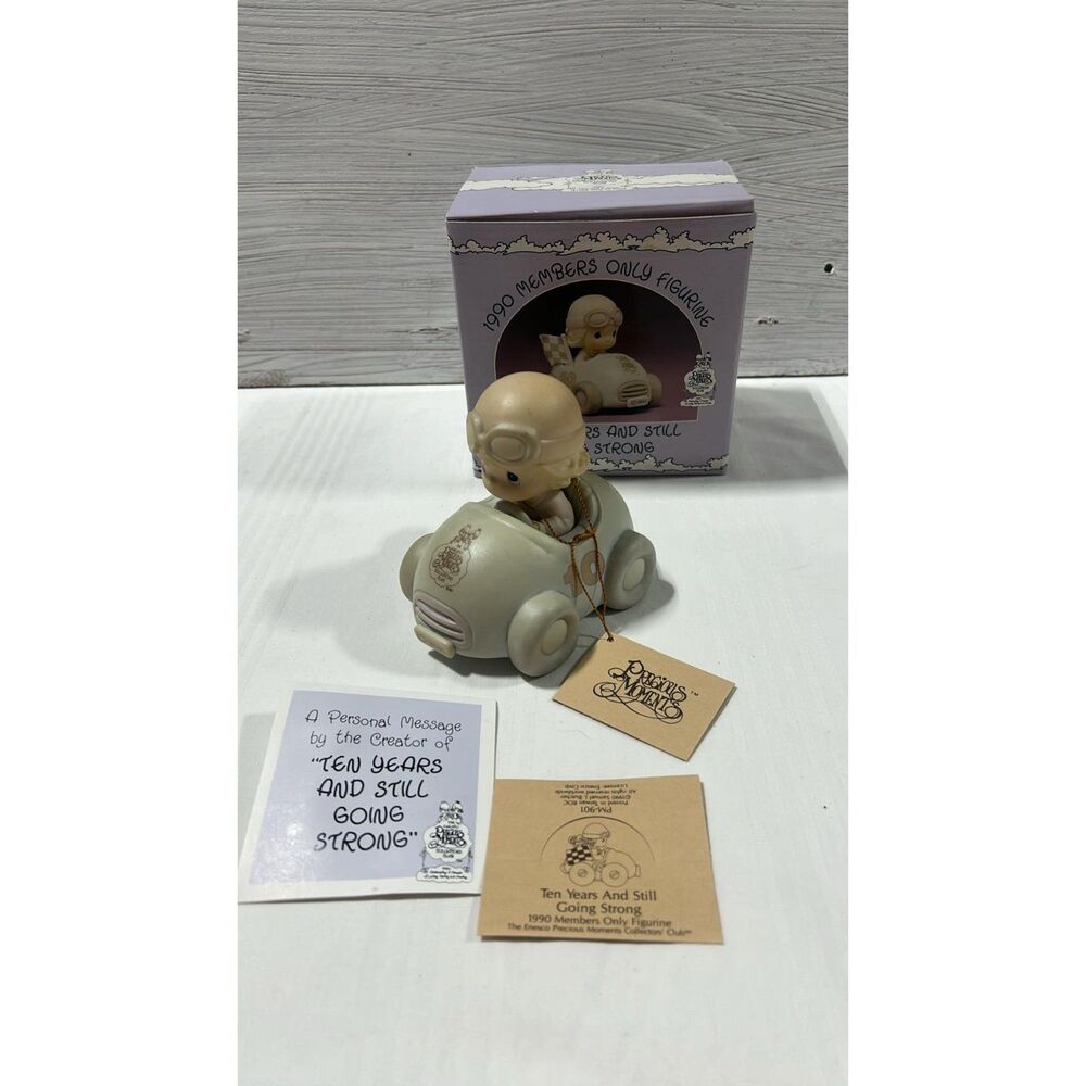 Precious Moments Figurine 1990 10 Years and Still Going Strong Race Car 901